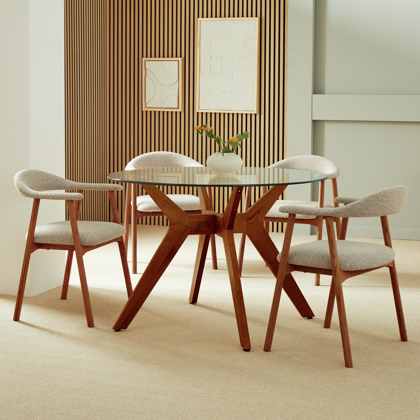 Habitat Zela Glass 4 Seater Dining Table - Walnut