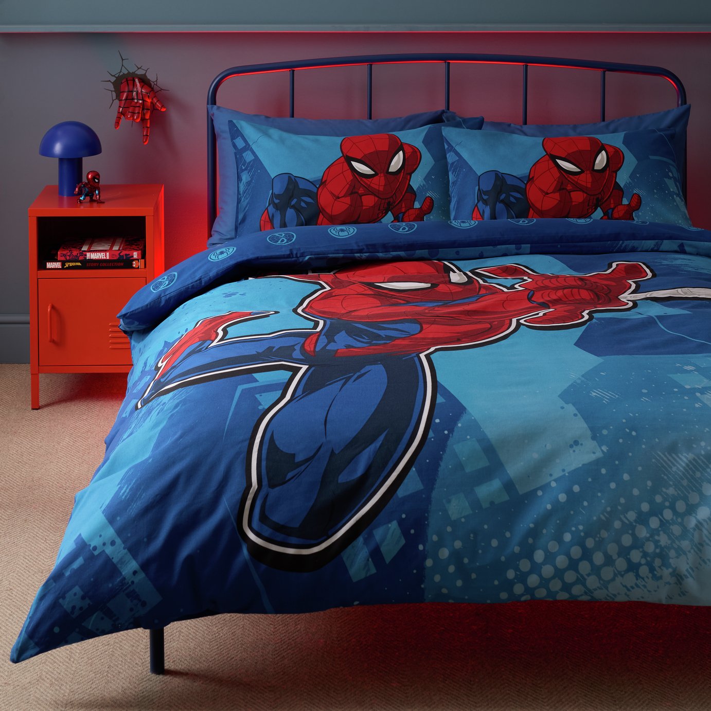 Disney Spiderman Blue Kids Bedding Set - Double