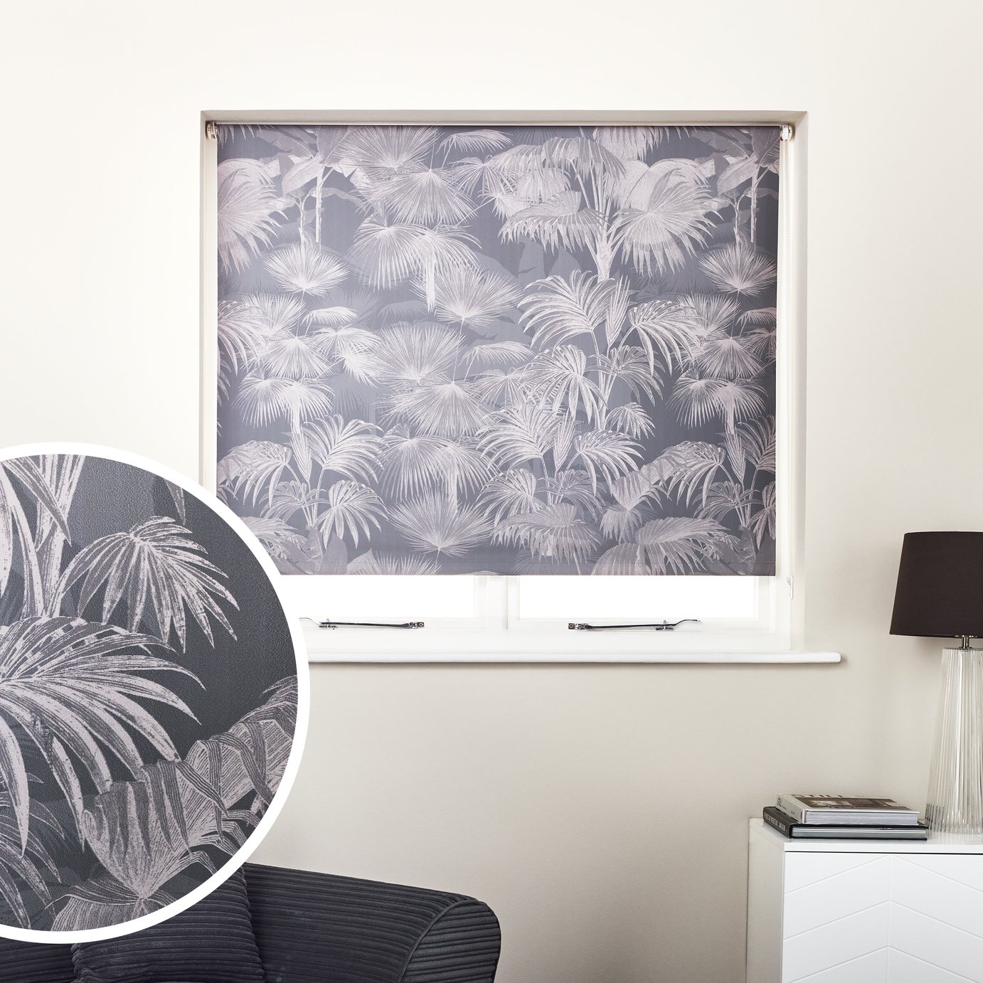 Argos Home Botanical Palm Blackout Grey Roller Blind - 180cm