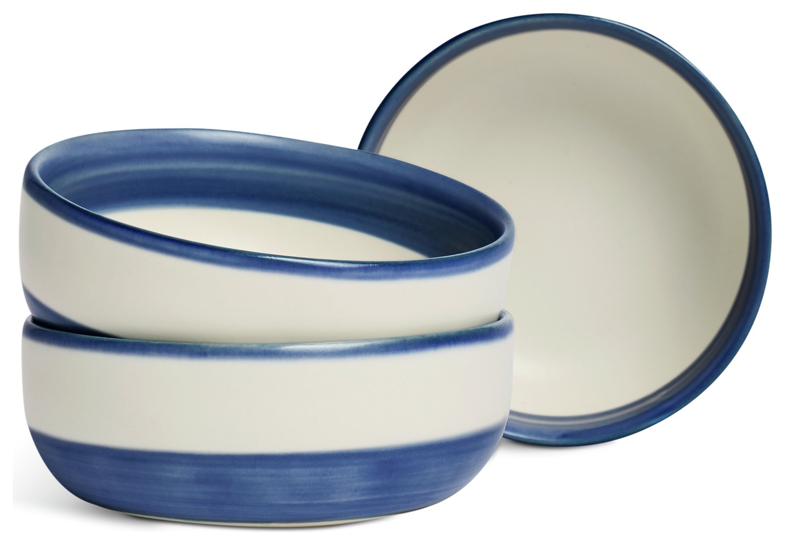 Habitat Artisan Stripe Set of 3 Stoneware Nibble Bowl - Blue