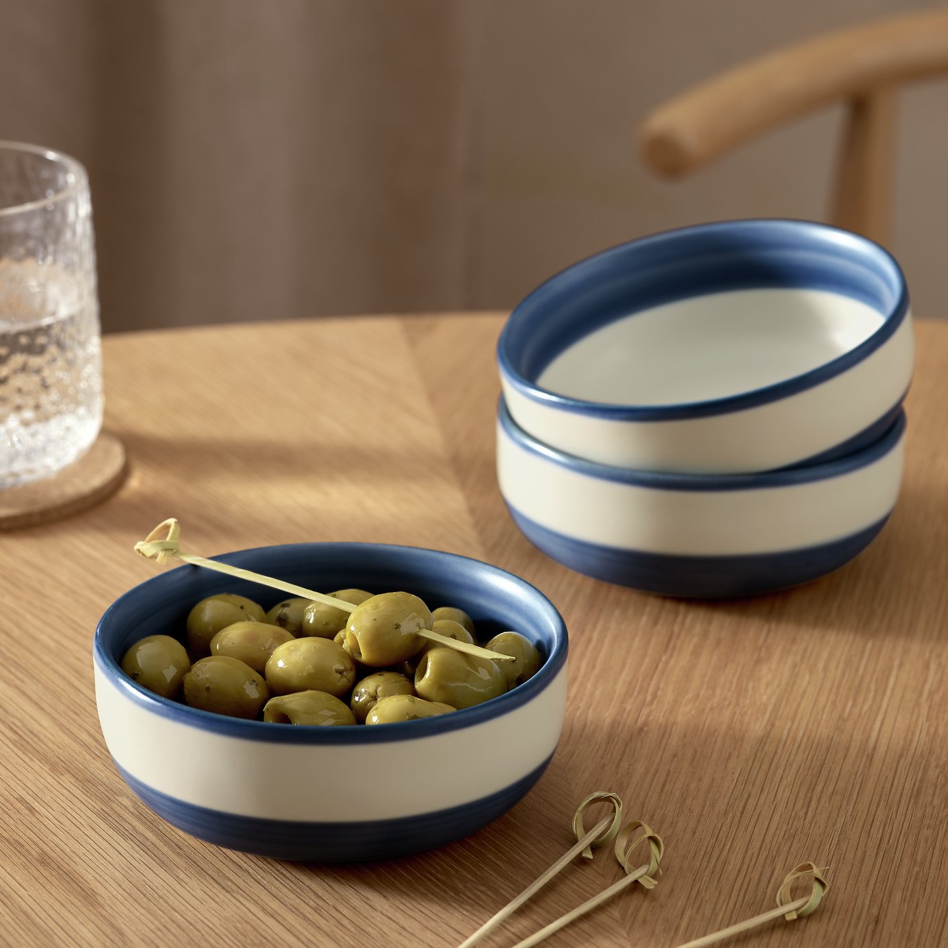 Habitat Artisan Stripe Set of 3 Stoneware Nibble Bowl - Blue