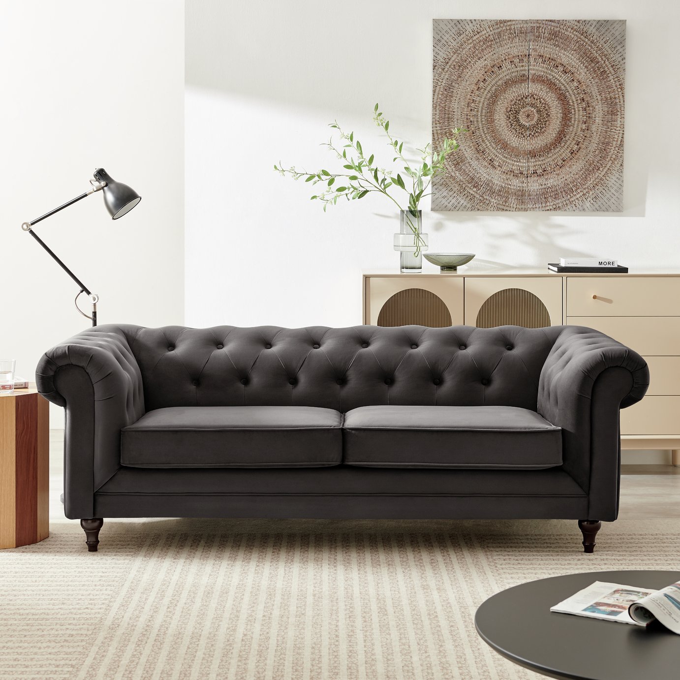 Habitat Chesterfield 2 Seater Velvet Sofa Bed - Charcoal