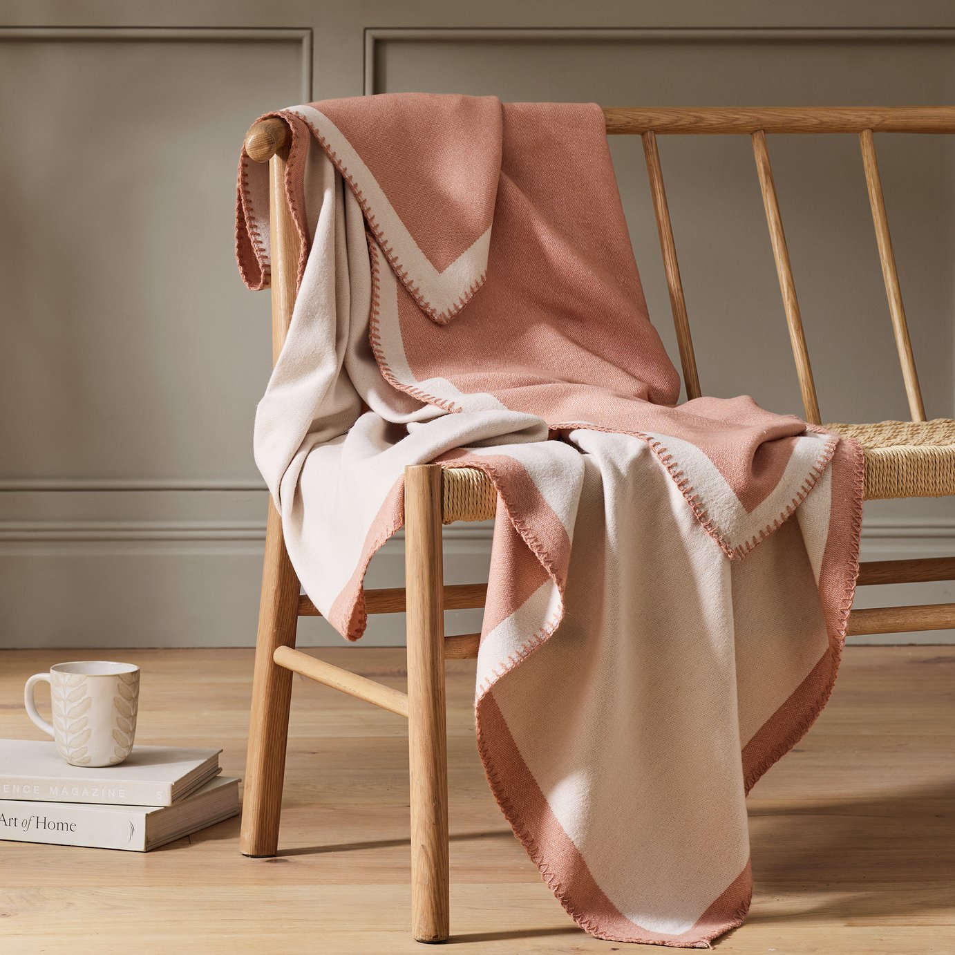 Habitat Blanket Stitch Throw - Plaster Pink - 125x150cm