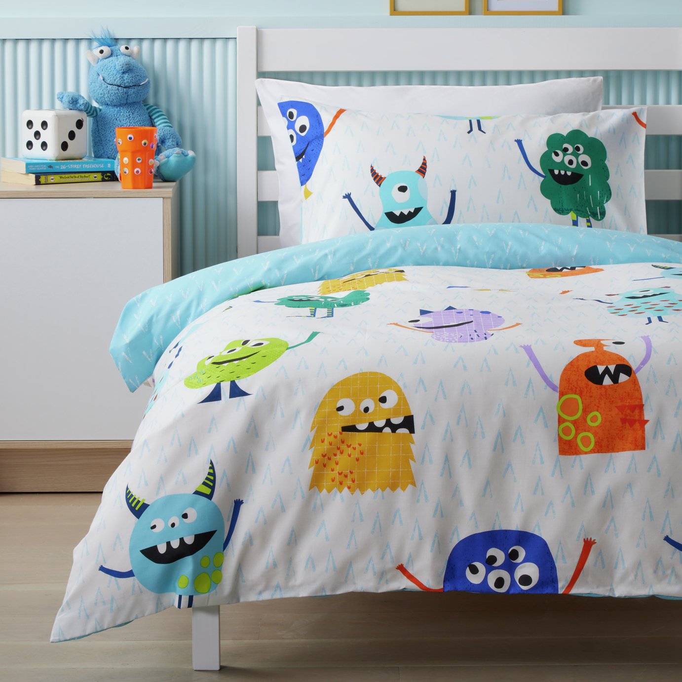 Argos Home Monsters White Kids Bedding Set - Single