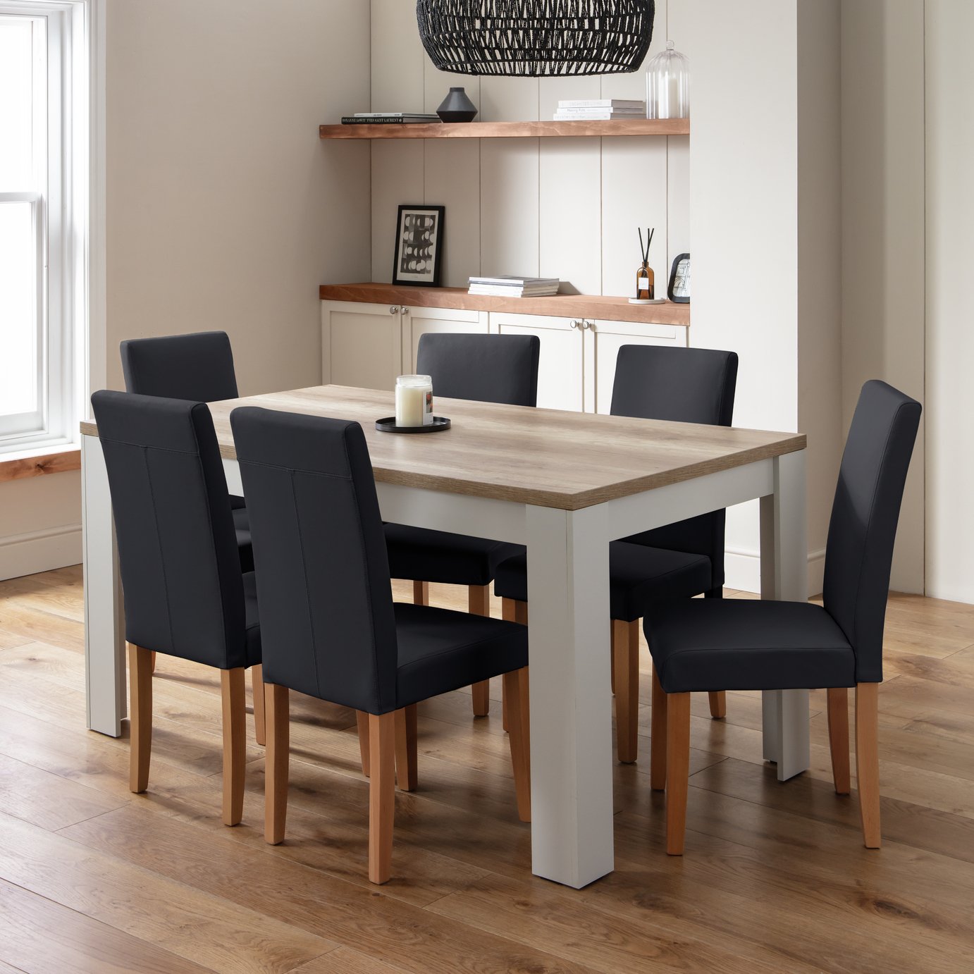 Argos Home Preston Grey Dining Table & 6 Black Chairs
