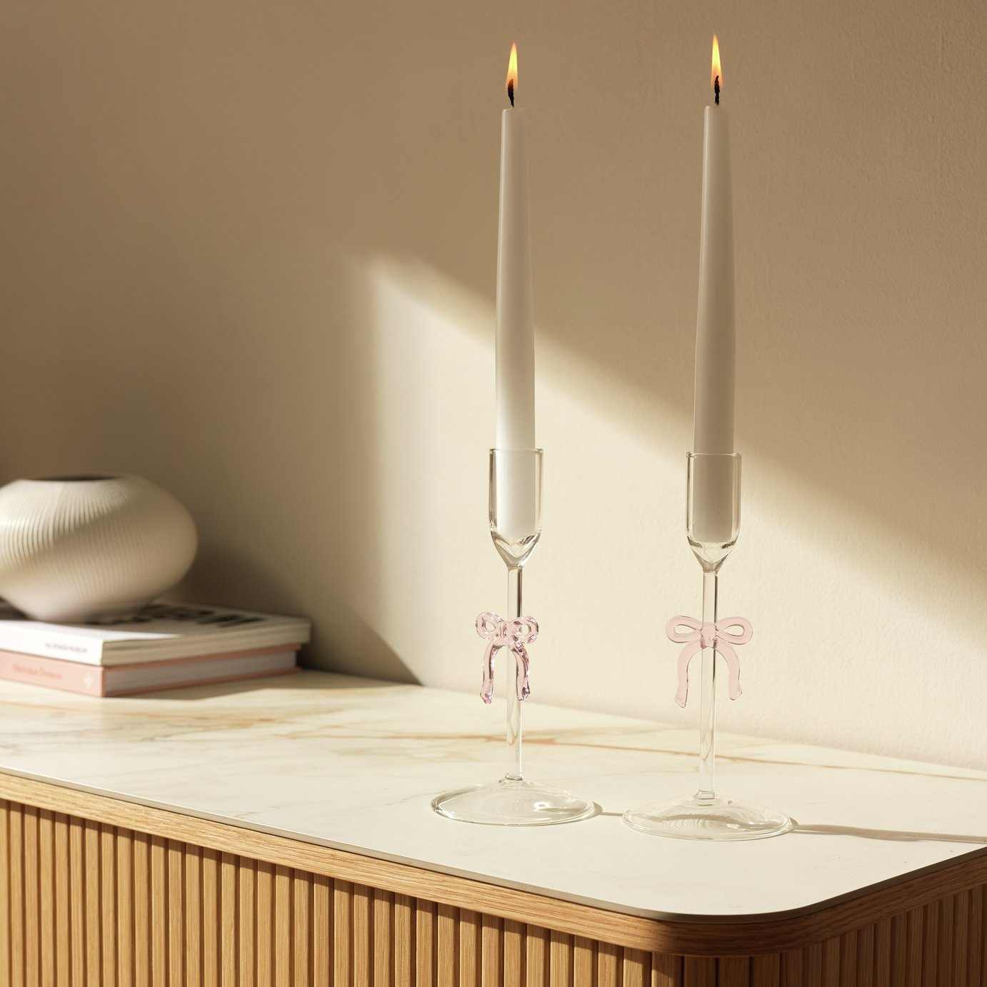 Argos Home Glass Bow Taper Candle Holder - Set of 2