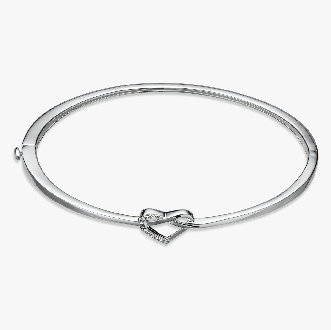 Revere Sterling Silver Diamond Studded Heart Knot Bangle 