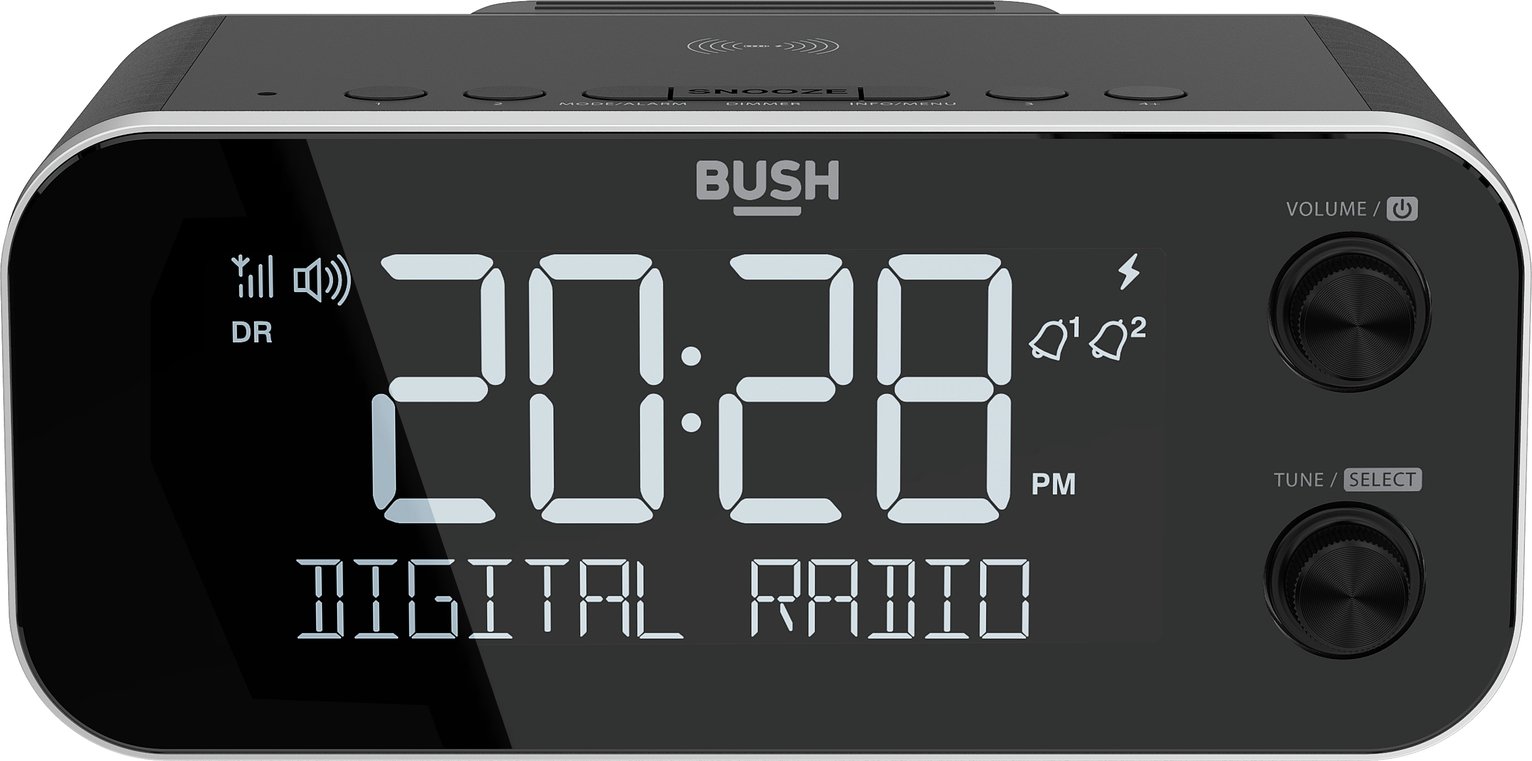 Bush DAB/DAB+ FM Clock Radio, Wireless & USB Charging- Black
