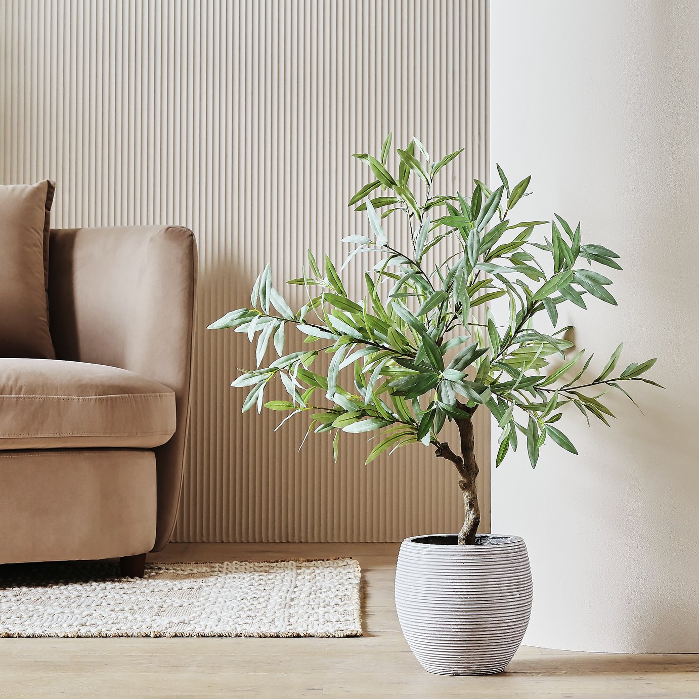  Habitat Artificial Green Olive Tree in White Resin Pot