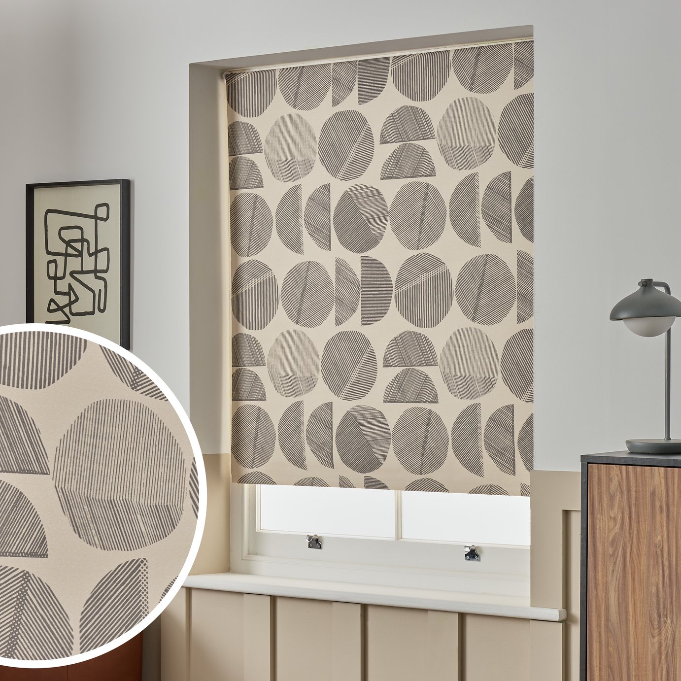 Habitat Drawn Circles Blackout Cream Roller Blind - 180cm