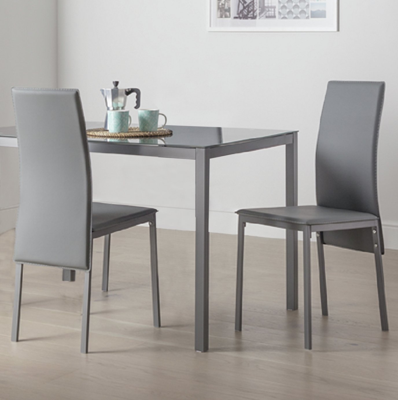 Argos Home Lido Pair of Faux Leather Dining Chair - Grey