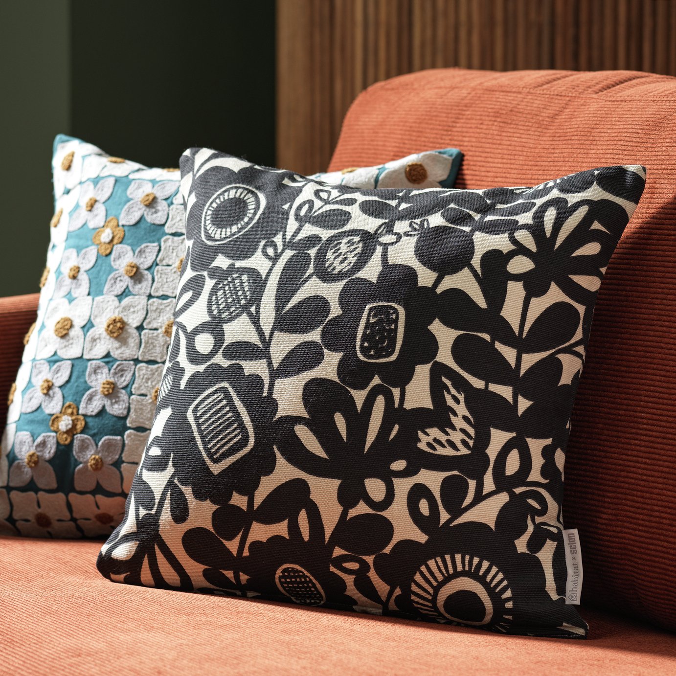 Habitat x Scion Kukkia Cushion - Monochrome - 43x43cm