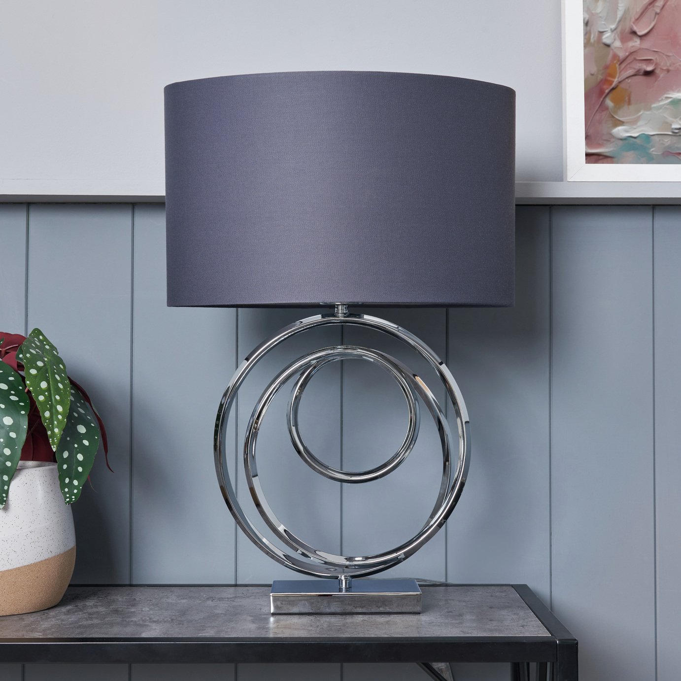 BHS Helix Table Lamp - Chrome & Grey