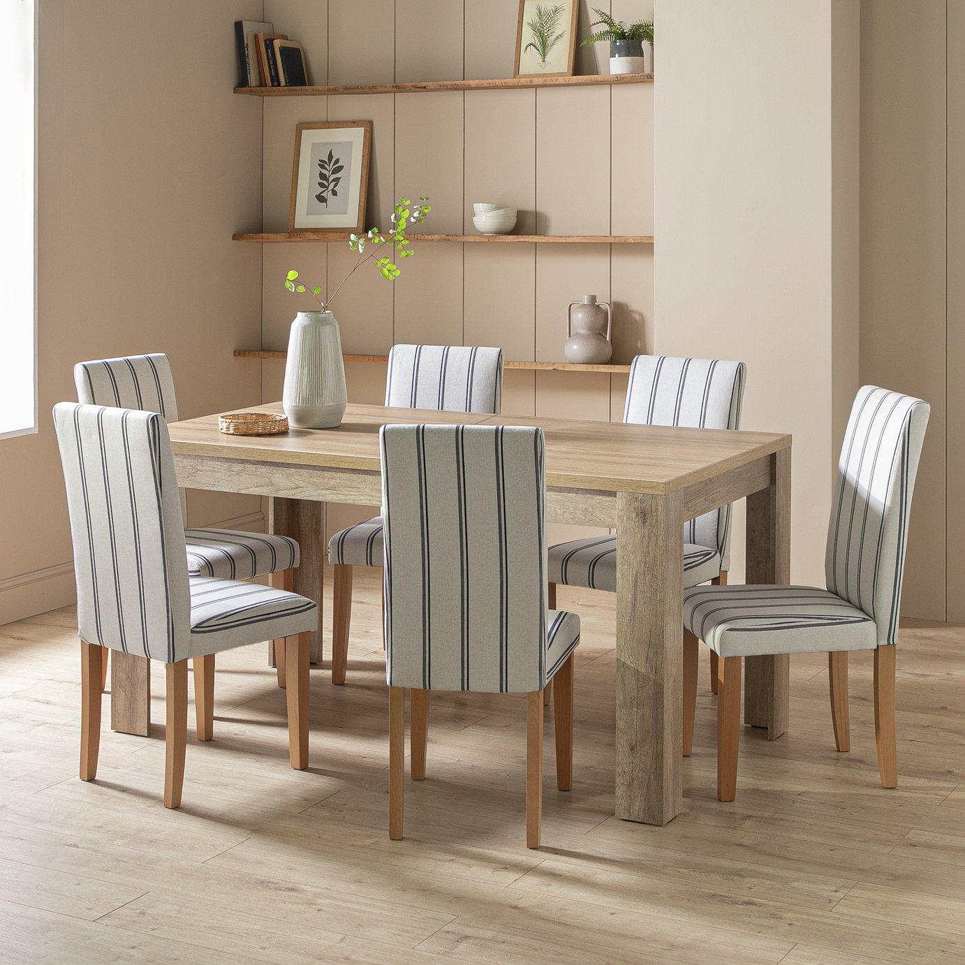 Argos Home Preston Extend Oak Dining Table & 6 White Chairs