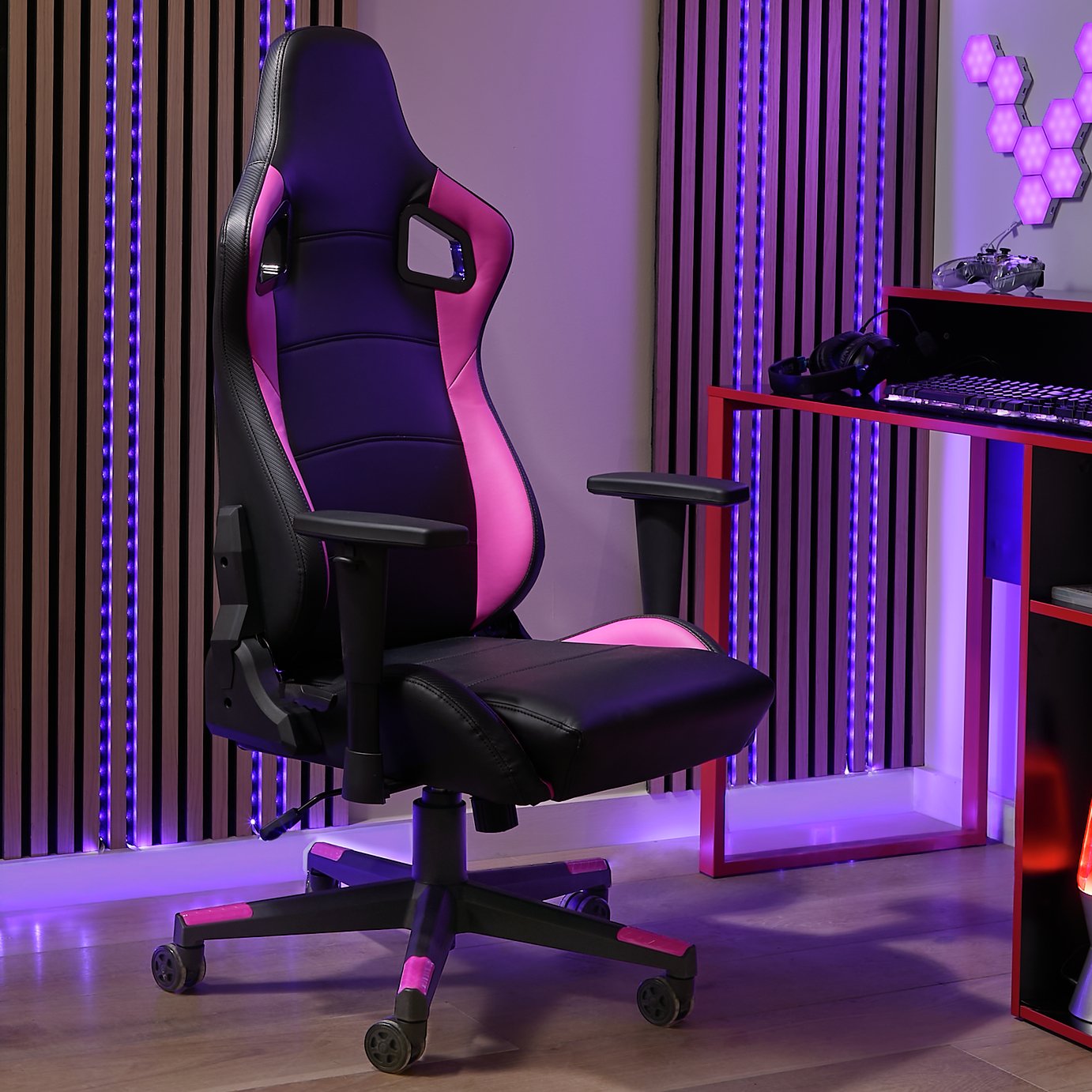 Argos Home Veda Faux Leather Gaming Chair - Pink
