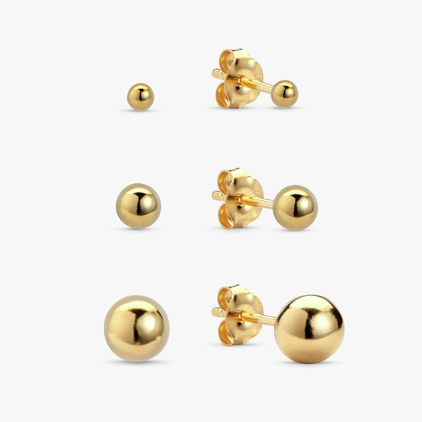 Revere Gold Plated Silver Round Ball Stud Earrings-Set of 3 