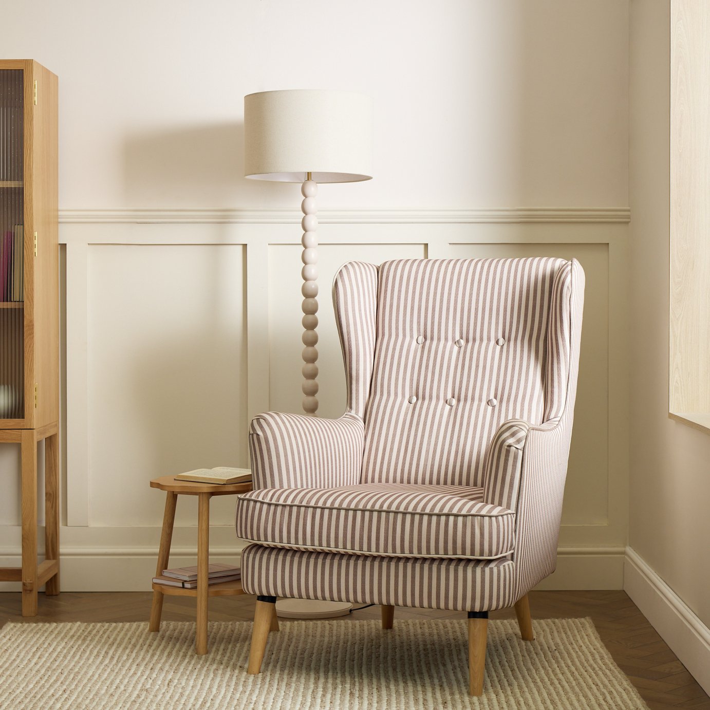 Habitat Callie Fabric Wingback Chair - Natural Stripe