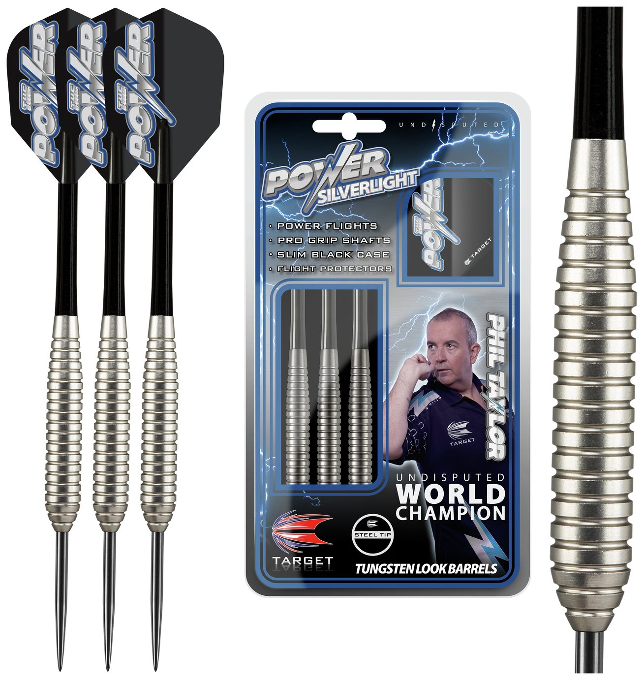 Target Phil Taylor Silverlight 24g Brass Steel Tip Darts Set