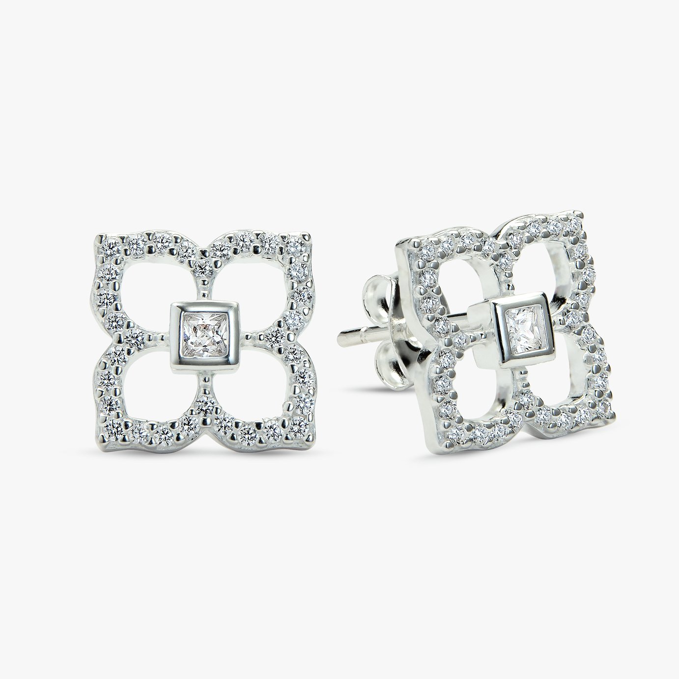 Revere Sterling Silver Pave Clover Stud Earrings