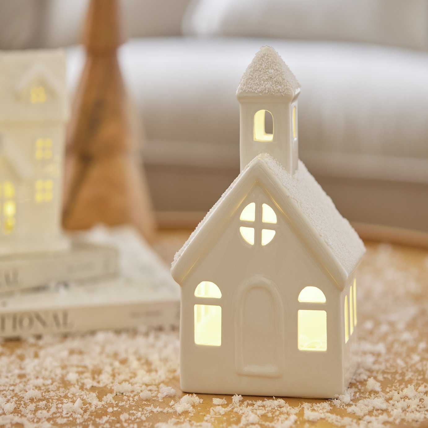 Habitat White Ceramic Church Nightlight Christmas Decoration