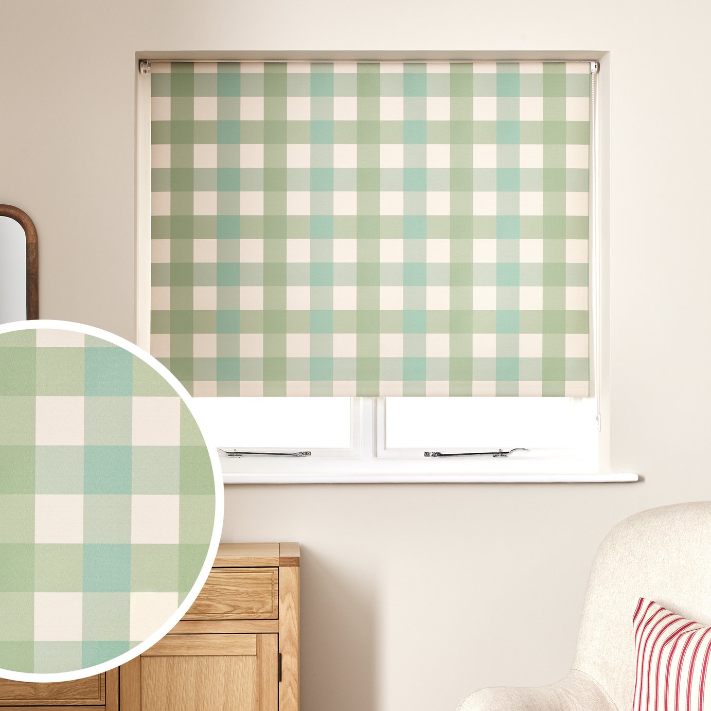 Argos Home Check Blackout Green Roller Blind