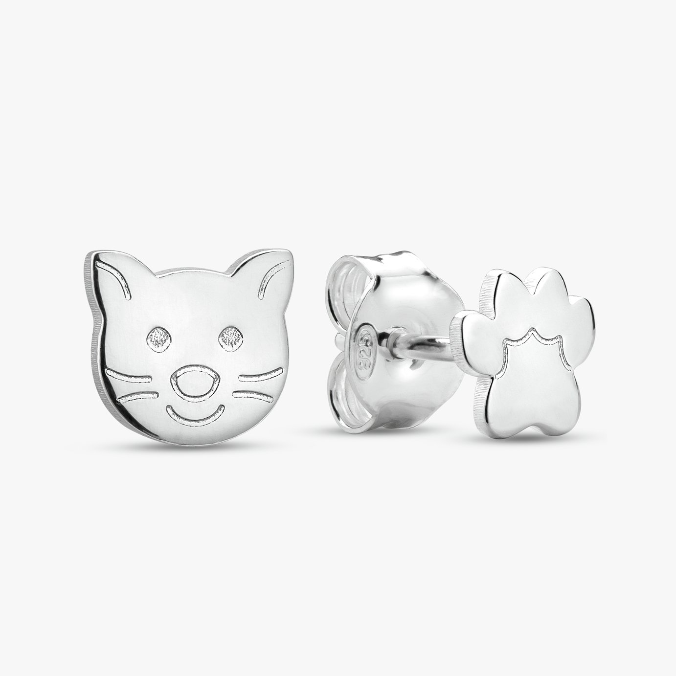 Revere Sterling Silver Paw and Cat Face Stud Earrings
