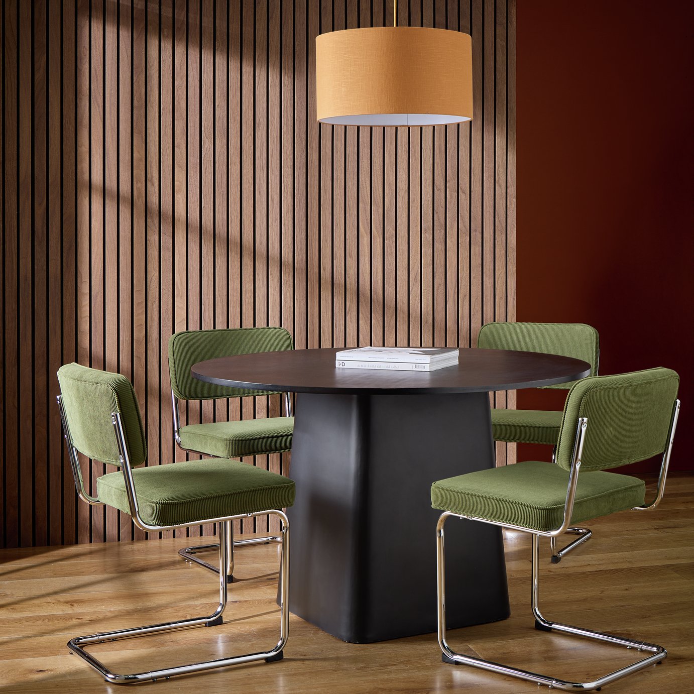 Habitat Arelo Black Dining Table & 4 Green Chairs