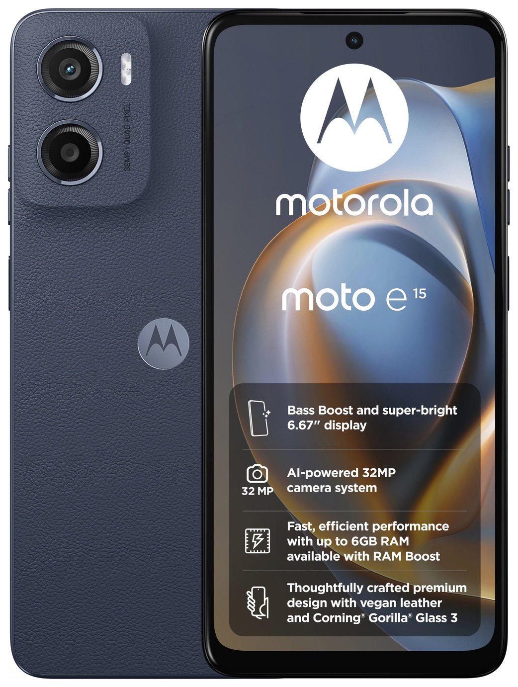 SIM Free Motorola e15 64GB Mobile Phone - Denim Blue