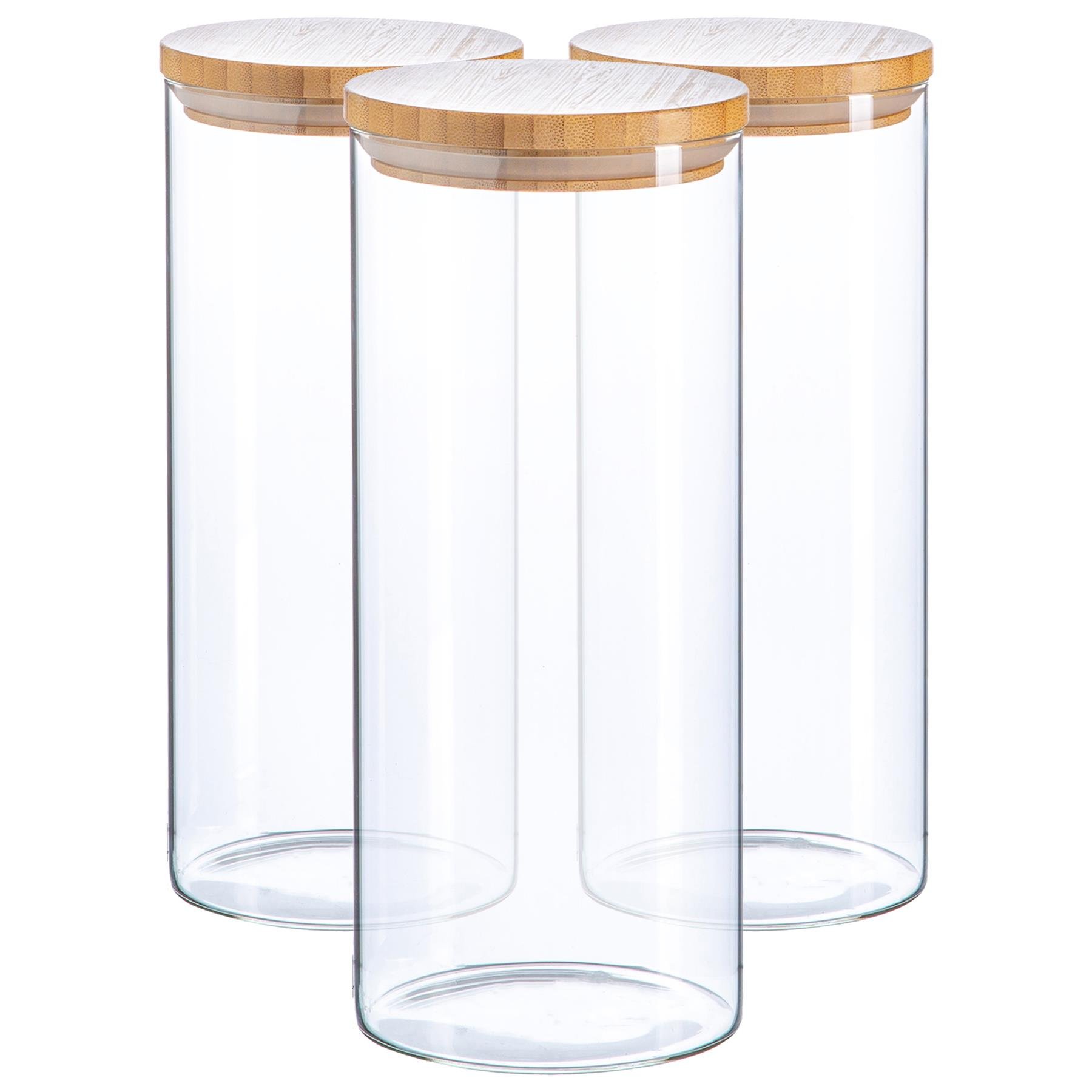 Argon Tableware Scandi Glass Storage Jars with Wooden Lids - Set of 3