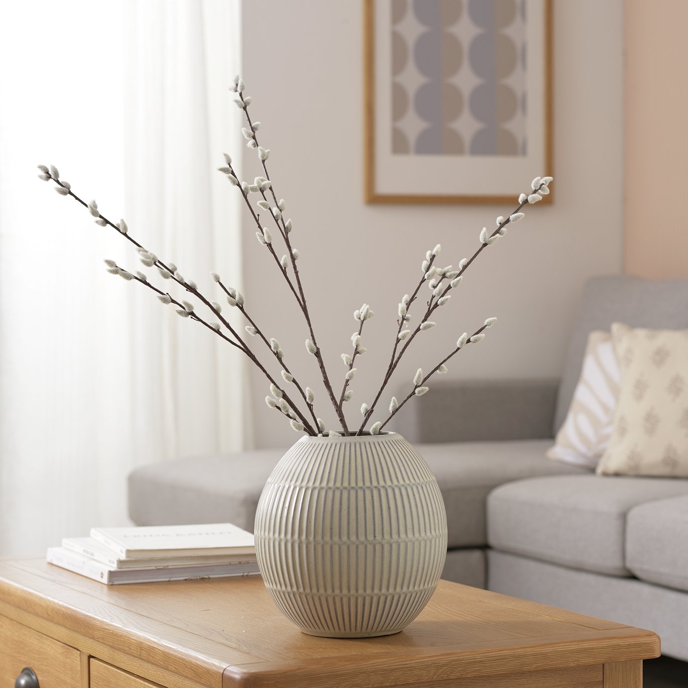 Argos Home Artificial Cream Pussy Willow Stems 3 Pack - 94cm