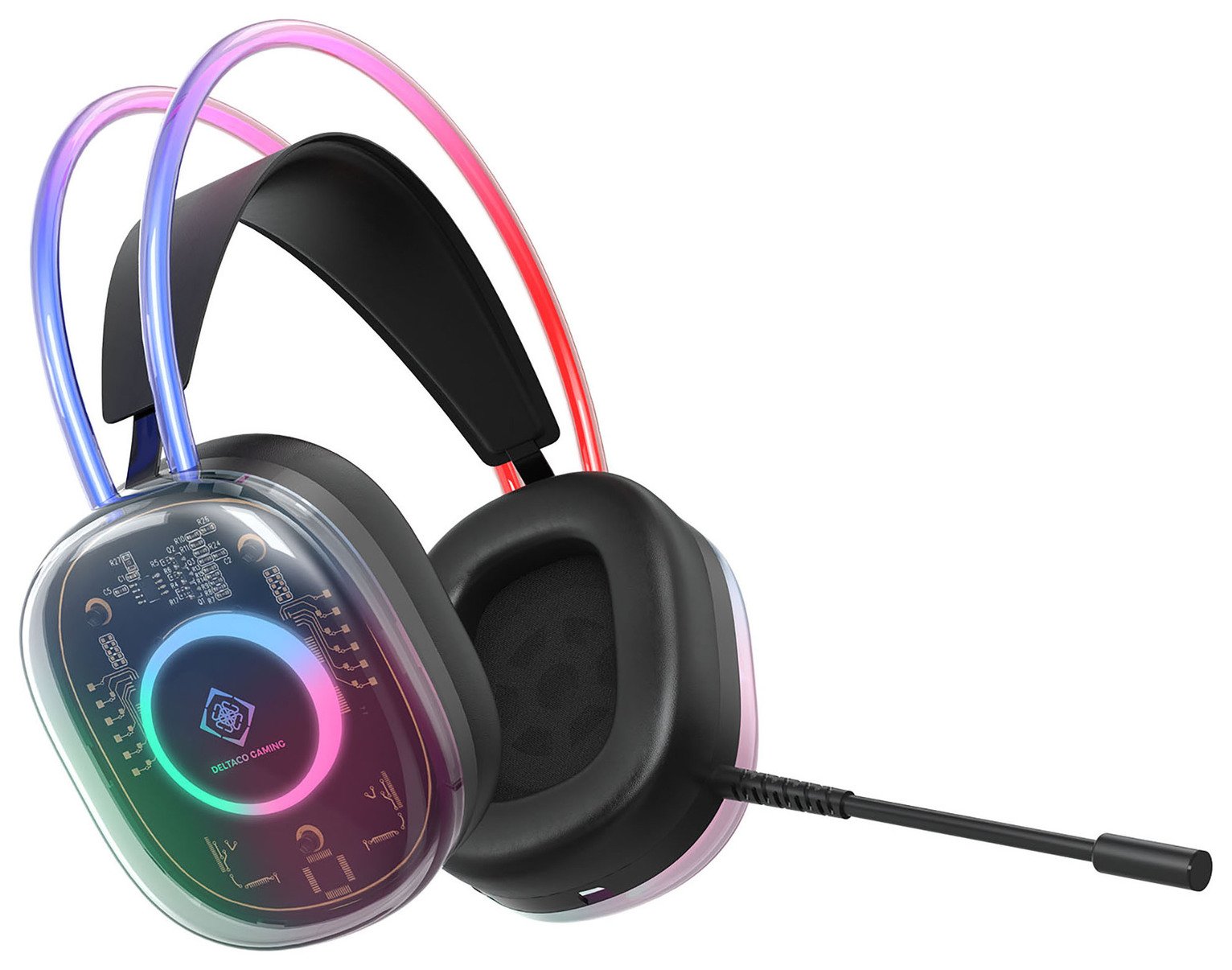 Deltaco DH230 Wired Semi-Transparent PC Headset - Black