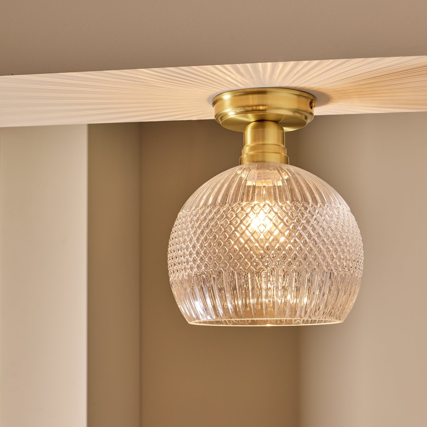 Habitat Perses Cut Glass Flush to Ceiling Light - Brass