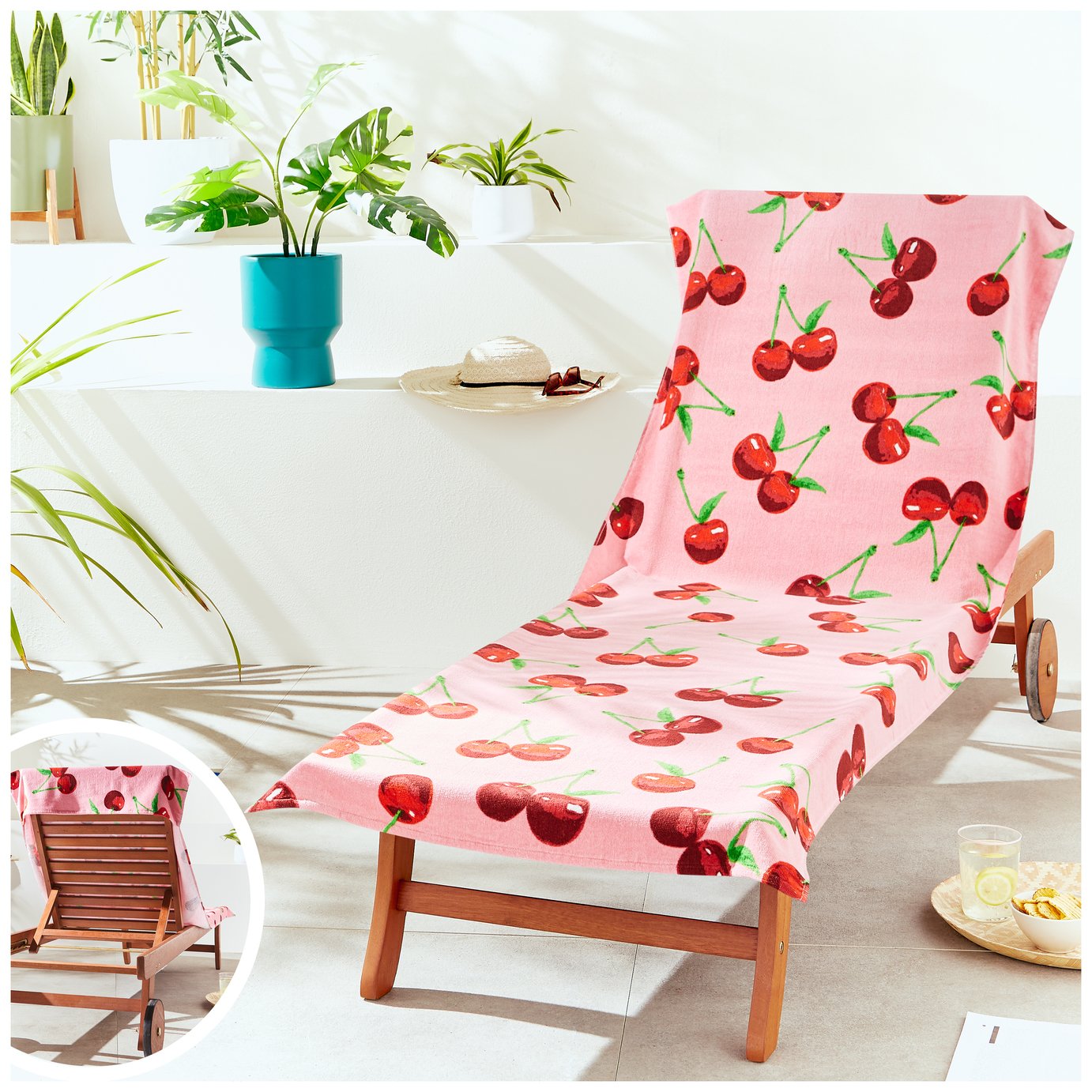 Catherine Lansfield Cherry Print Beach Towel - Pink