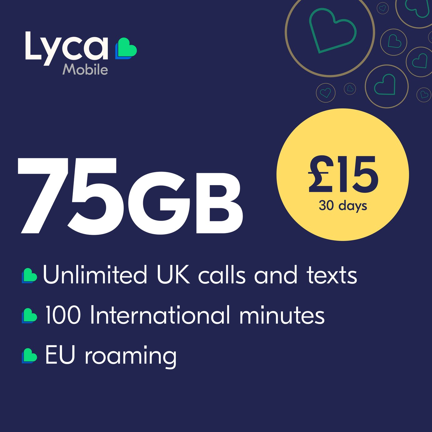 Lyca Mobile 75GB Pay As You Go SIM Card