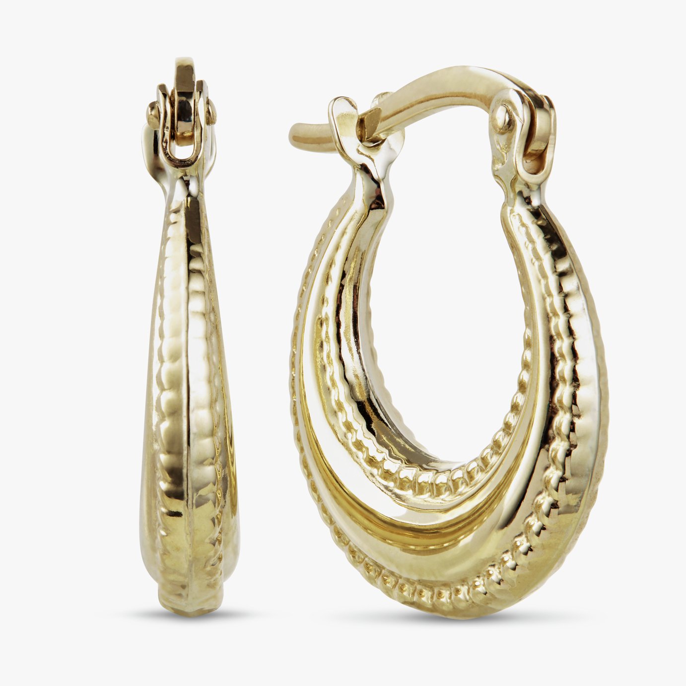 Revere 9ct Yellow Gold Beaded Edge Creole Earrings