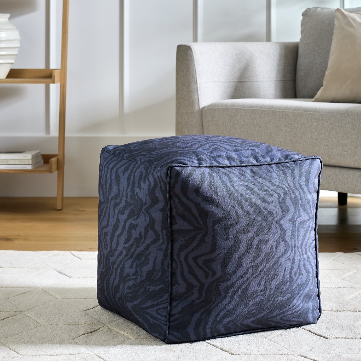 Argos Home Thea Fabric Pouffe - Black & Blue