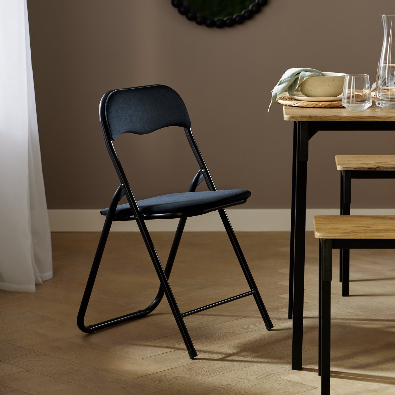 Argos Home Nyla Velvet Folding Dining Chair - Black