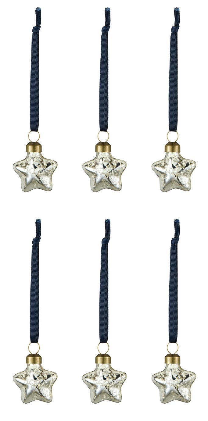 Argos Home Pack of 6 Silver Glass Star Christmas Decoration