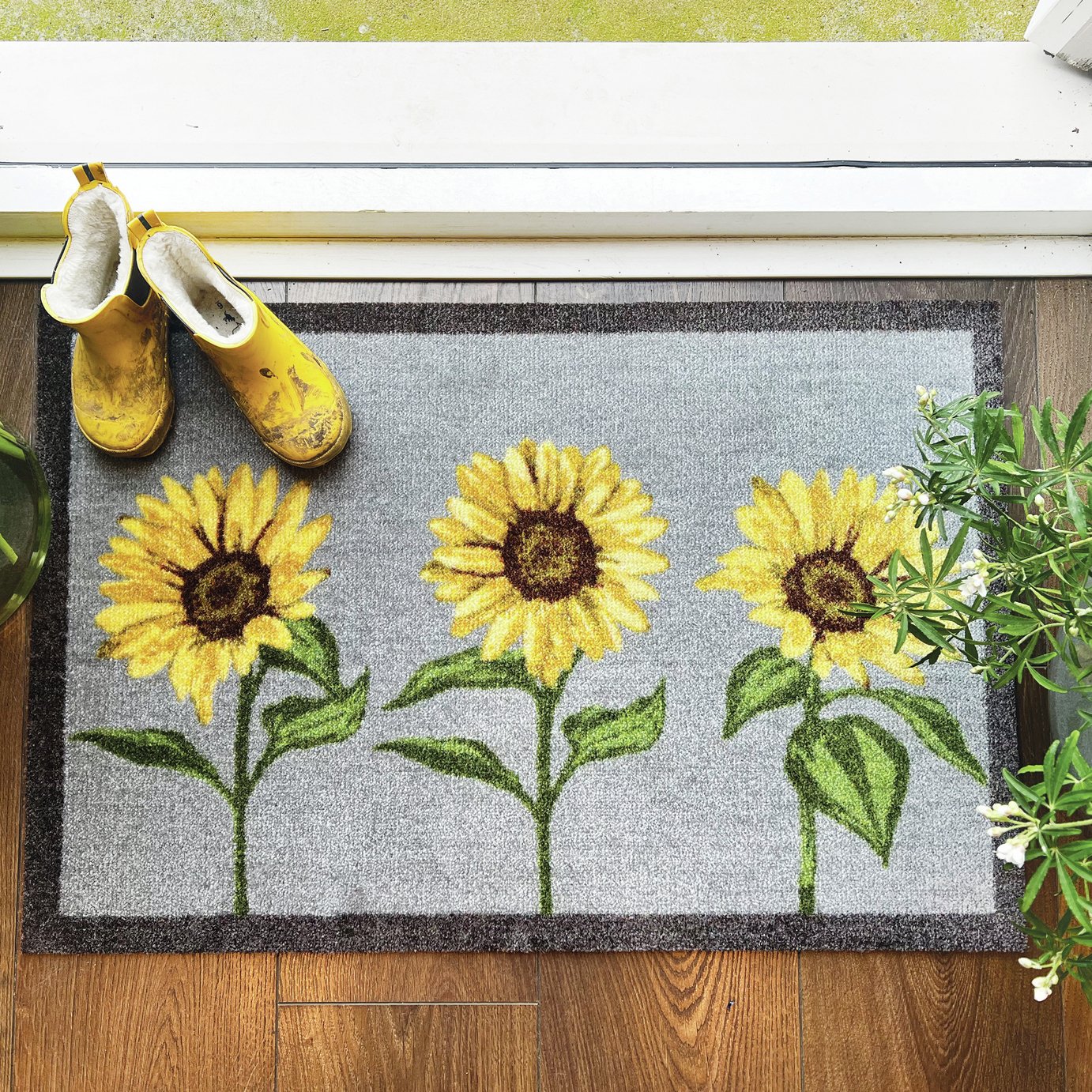 My Mats Sunflowers Dark Grey Short Pile Doormat - 75x50cm