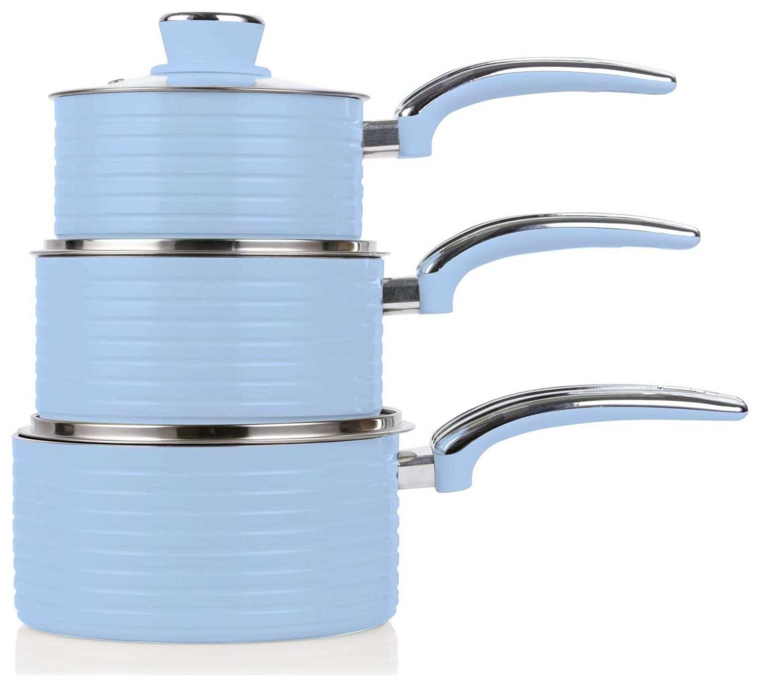 Swan Retro 3 Piece Non Stick Aluminium Saucepan Set - Blue