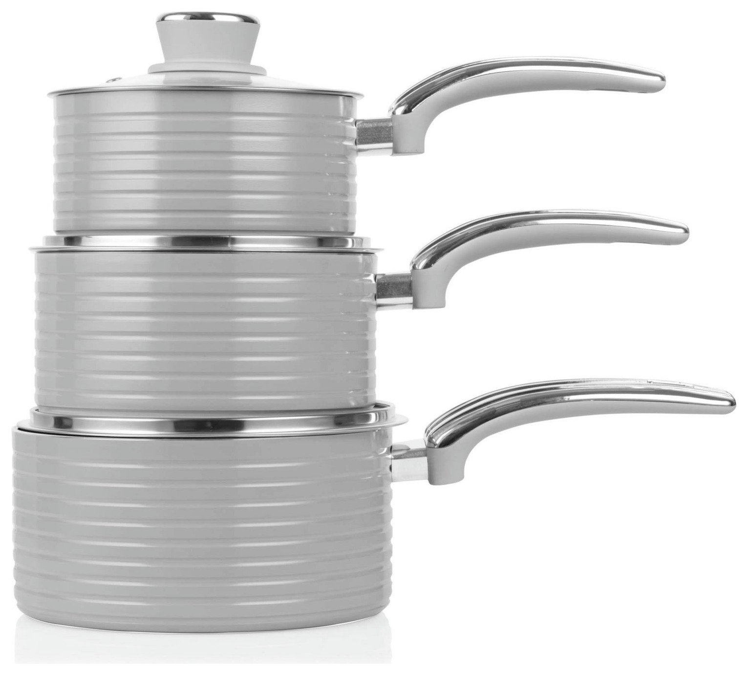 Swan Retro 3 Piece Non Stick Aluminium Saucepan Set - Grey