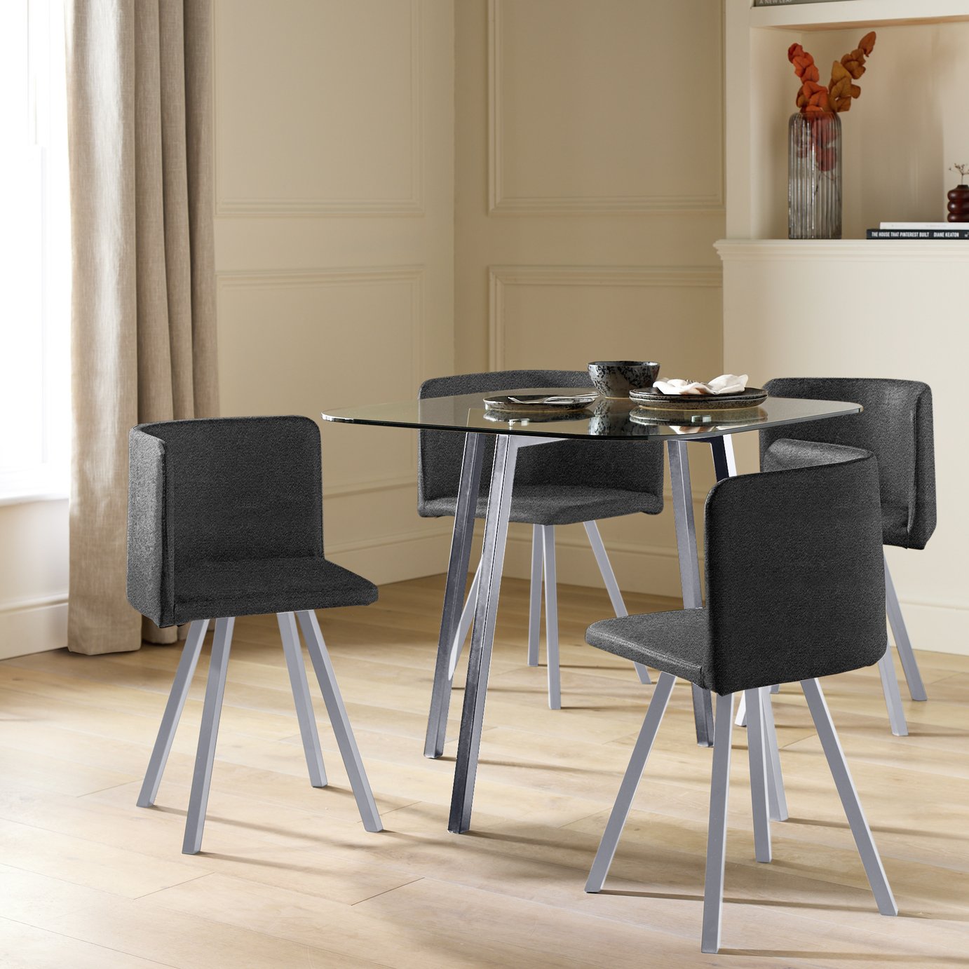 Argos Home Elsie Chrome Dining Table & 4 Charcoal Chairs