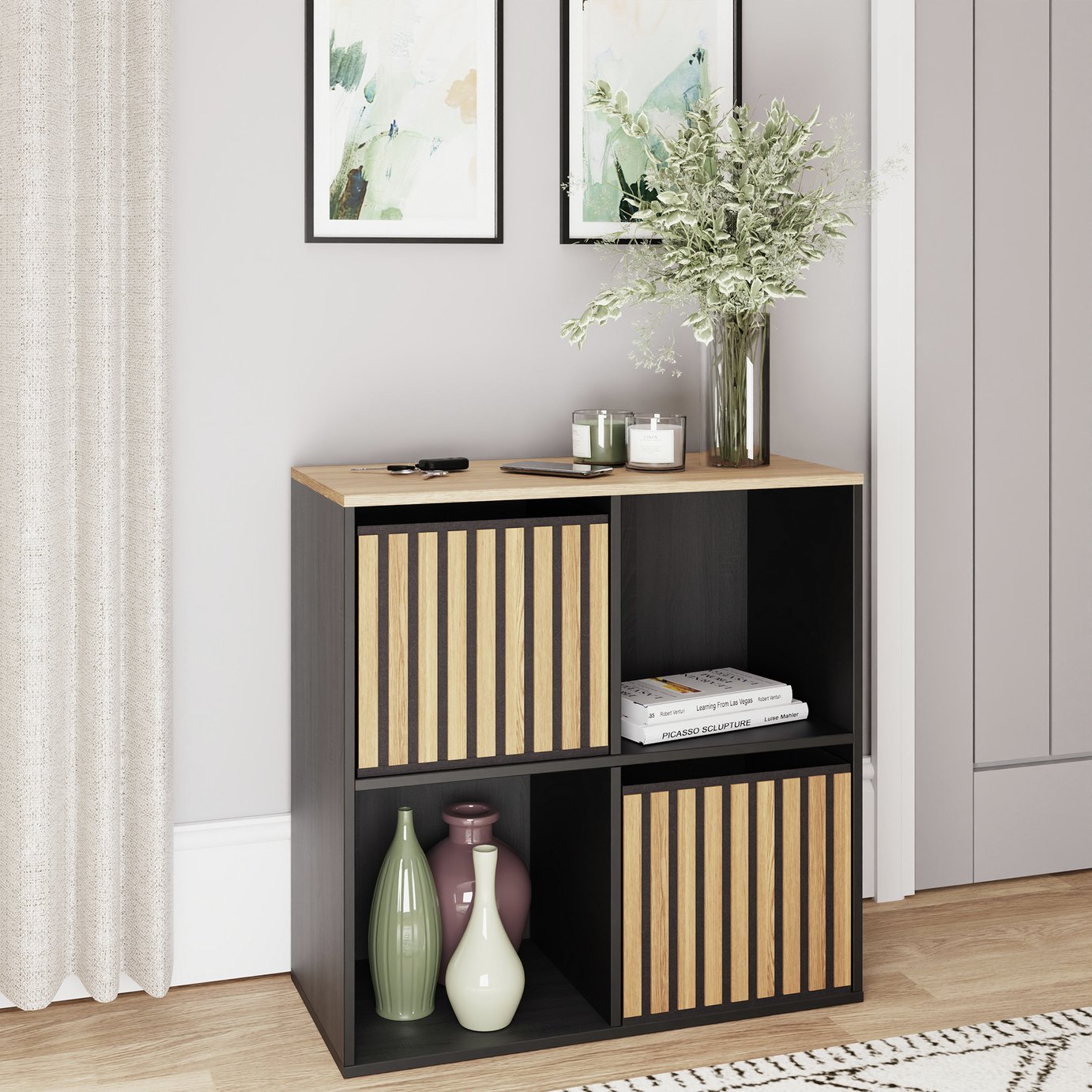 GFW Kube 4 Cube Storage Unit - Black & Oak
