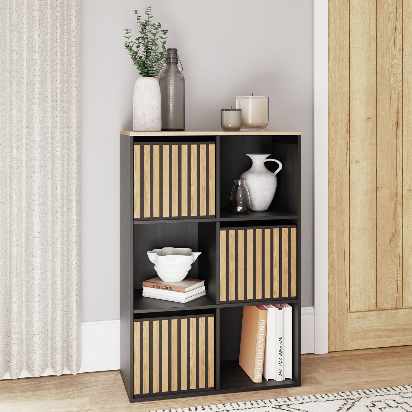 GFW Kube 6 Cube Storage Unit - Black & Oak