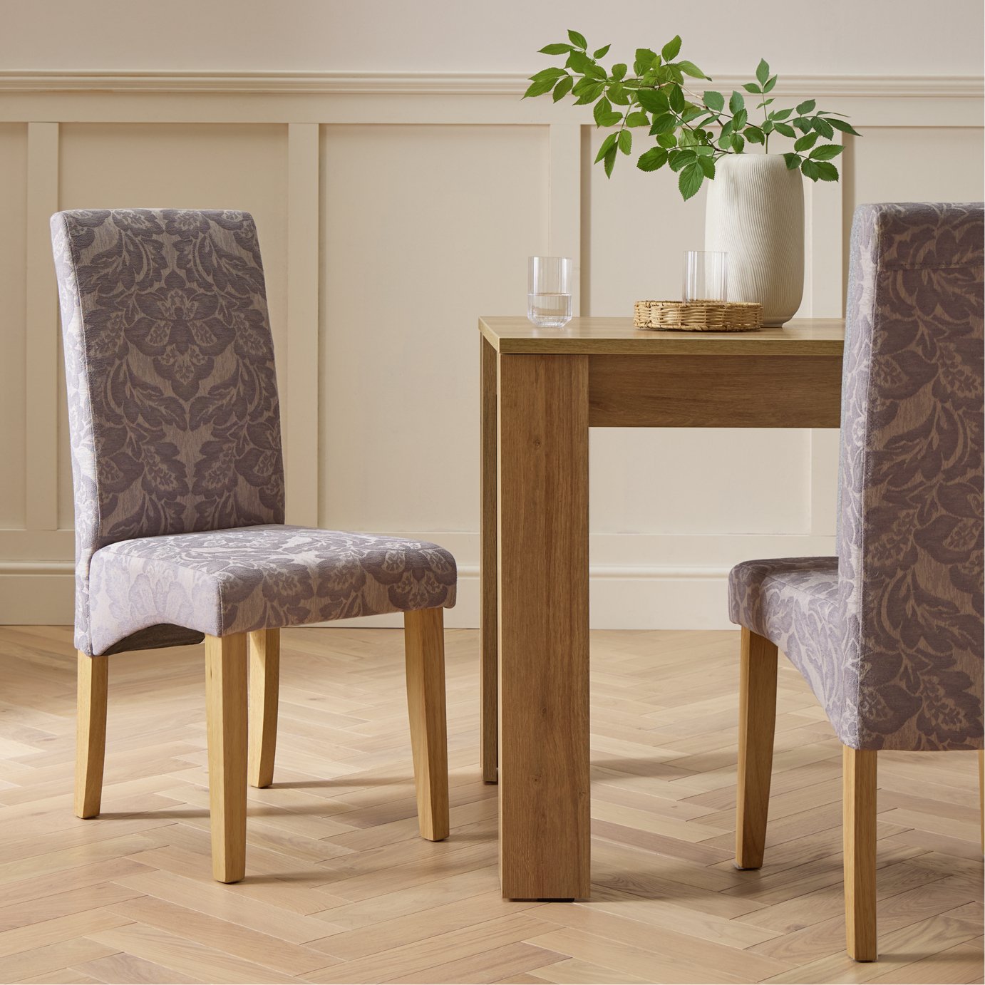 Argos Home Skirt Damask Pair of Fabric Dining Chair - Grey
