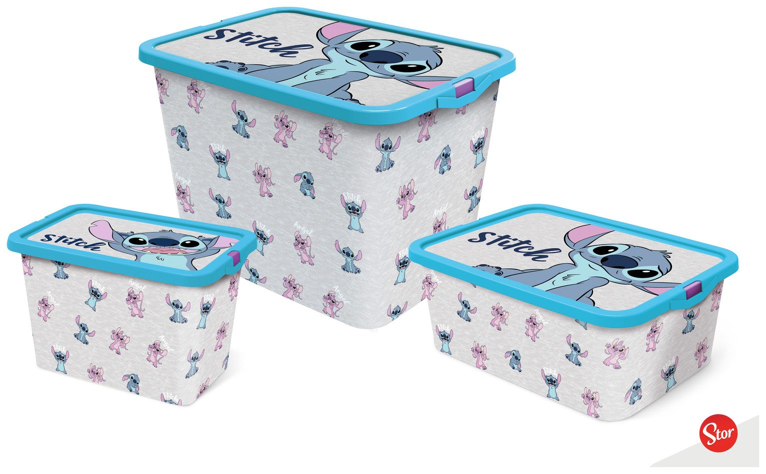 Disney Stitch Set of 3 Mixed Storage Boxes with Lid - Blue
