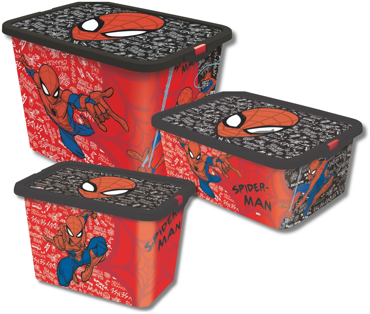 Disney Spiderman Set of 3 Mixed Storage Boxes with Lid - Red