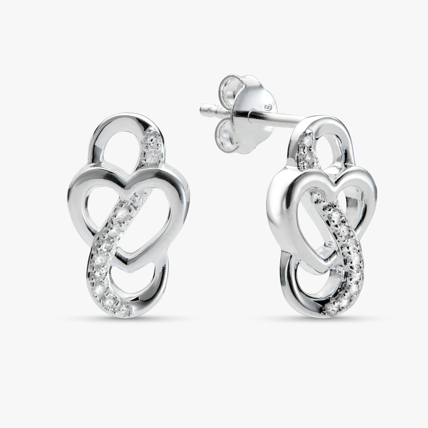 Revere Sterling Silver Diamond Infinity Heart Stud Earrings