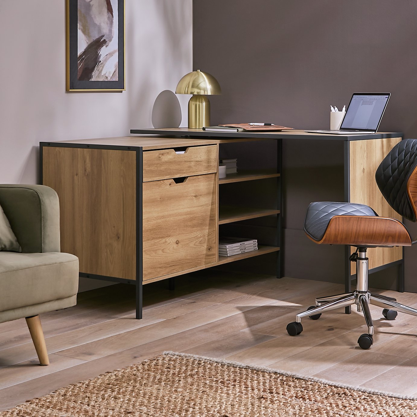Argos Home Loft Living 2 Drawer Swivel Office Desk - Oak