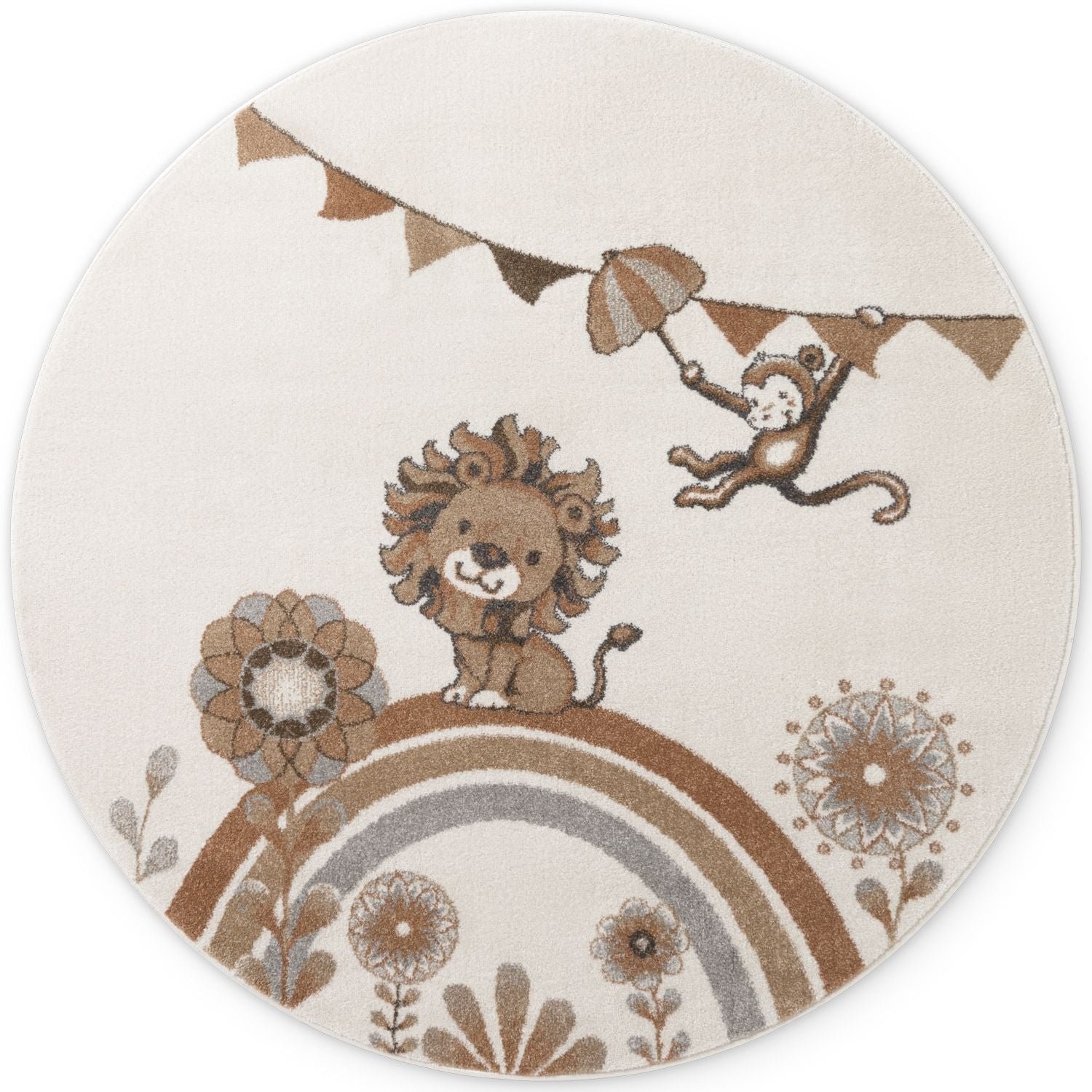 Hanse Home Cream Roar Lion Boho Kids Round Rug - 160cm